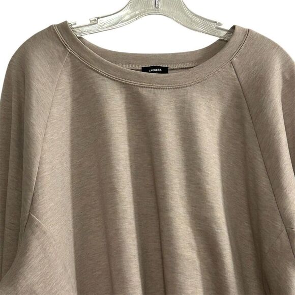 Express Women's Cropped Sweatshirt Heathered Beige XL Long Sleeve Casual Fall - Picture 2 of 14